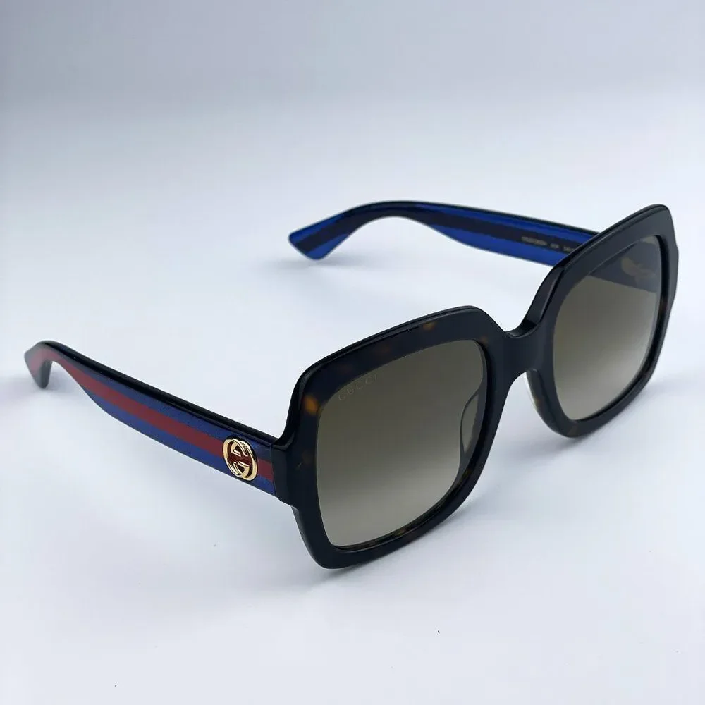 NEW Gucci GG0036SN 004 Havana Blue Brown Gradient Square Women Sunglasses